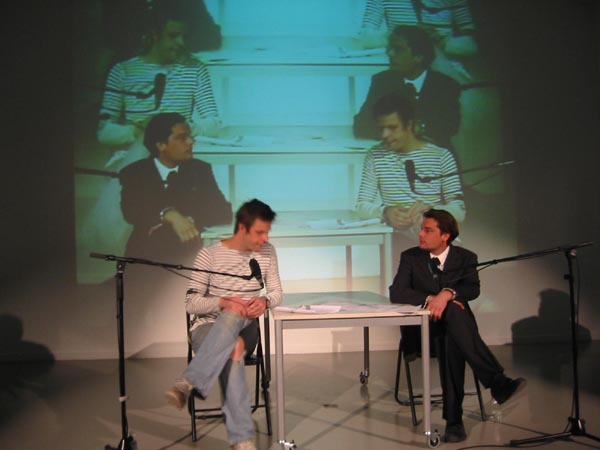 Mårten Spångberg & Tor Lindstrand, Artists’ Talk, 14 mei 2005. <em>fotograaf: © De Appel, Amsterdam</em> © De Appel, Amsterdam
