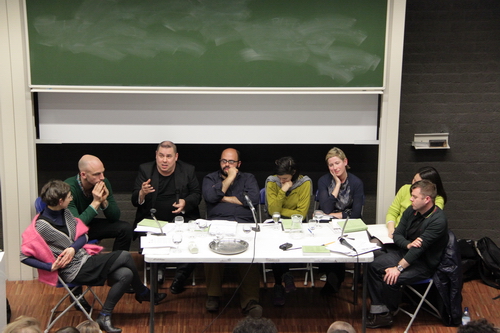 Sonia Dermience, Edgar Schmitz, Mick Wilson, Hassan Khan, M&eacute;lanie Bouteloup, Annie Fletcher, Binna Choi, Paul O'Neill. <em>fotograaf: Rogier Taminiau</em>
