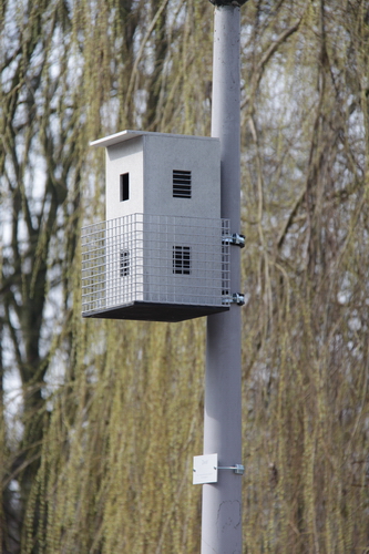 Otto Karvonen,Alien Palace Birdhouse Collection Soesterberg, 2010. Cementvezelplaat, staal. <em>fotograaf: Rogier Taminiau</em>