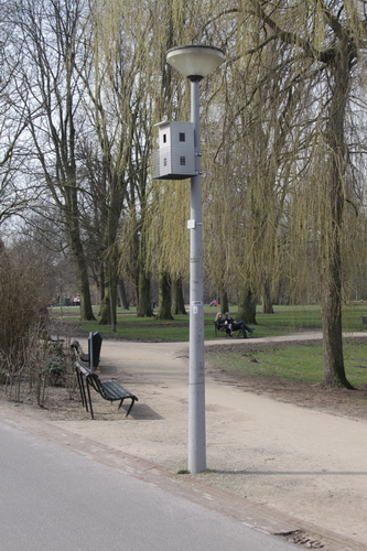 Otto Karvonen,Alien Palace Birdhouse Collection Soesterberg, 2010. Cementvezelplaat, staal. <em>fotograaf: Rogier Taminiau</em>