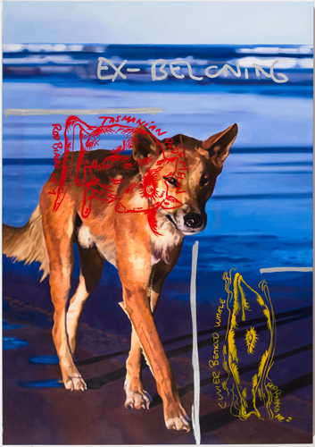 Bjarne Melgaard/Rod Bianco, Untitled, 2010, olie, krink markers and spuitbusverf op doek, 118.7 cm x 167.6 cm x 4.4 cm. <em>fotograaf: Jason Mandella</em>