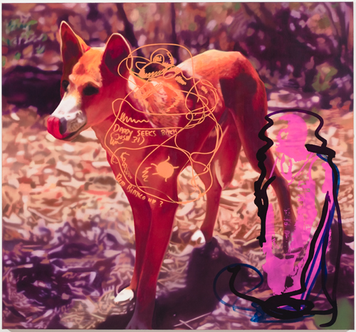 Bjarne Melgaard/Rod Bianco, Untitled, 2010, olie en spuitbusverf op doek, 121.9 cm x 113 cm x 4.4 cm. <em>fotograaf: Jason Mandella</em>