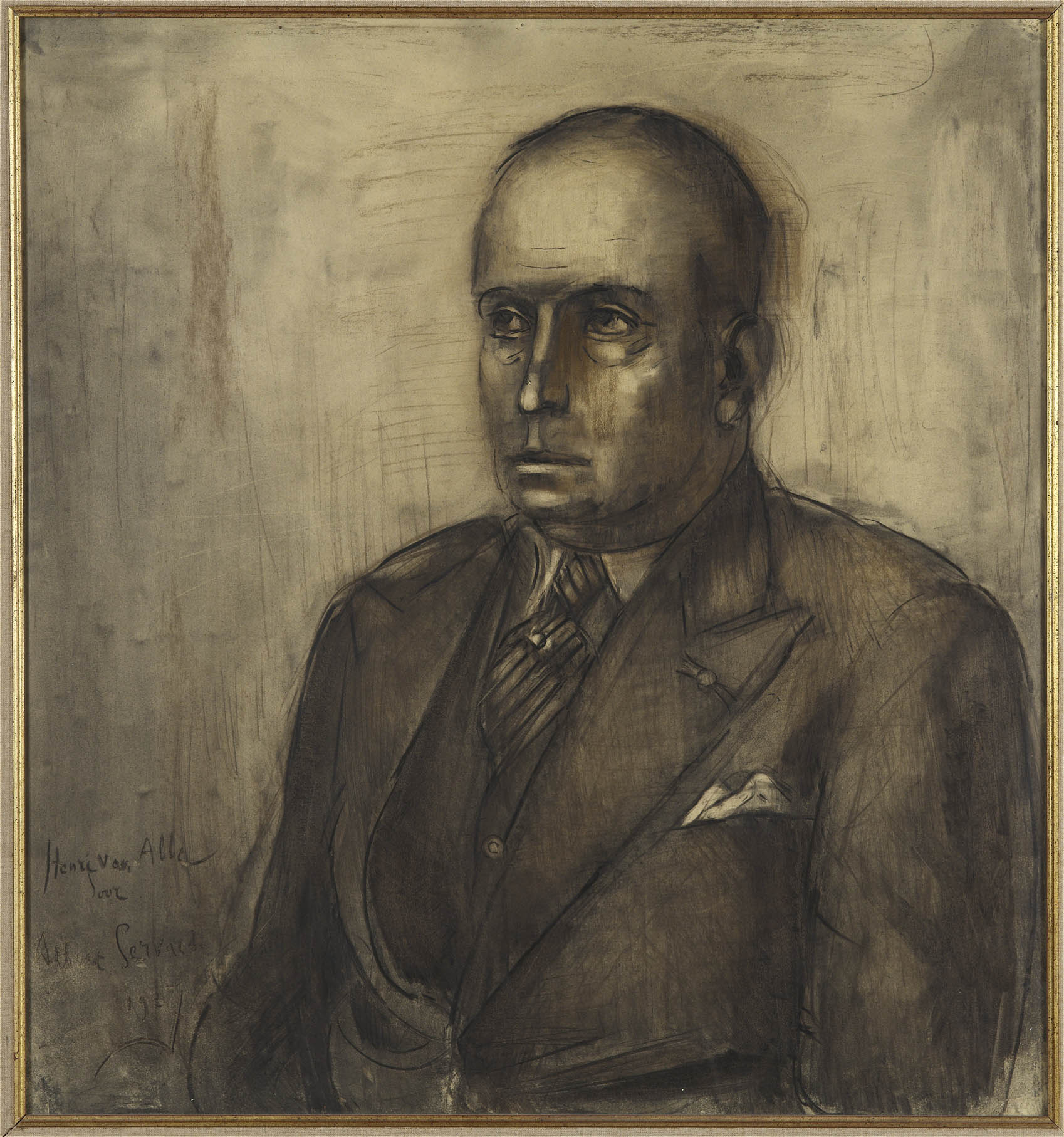 Albert Servaes, Portret van Henri van Abbe / Portrait of Henri van  Abbe, 1937, charcoal on canvas, 103 x 97,5 cm. Collection of the Van  Abbemuseum.. <em>fotograaf: -</em>