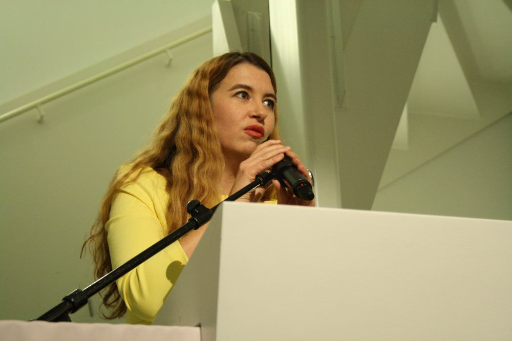 Ann Demeester tijdens het Prix de Rome feest. <em>fotograaf: Milan Anais</em>