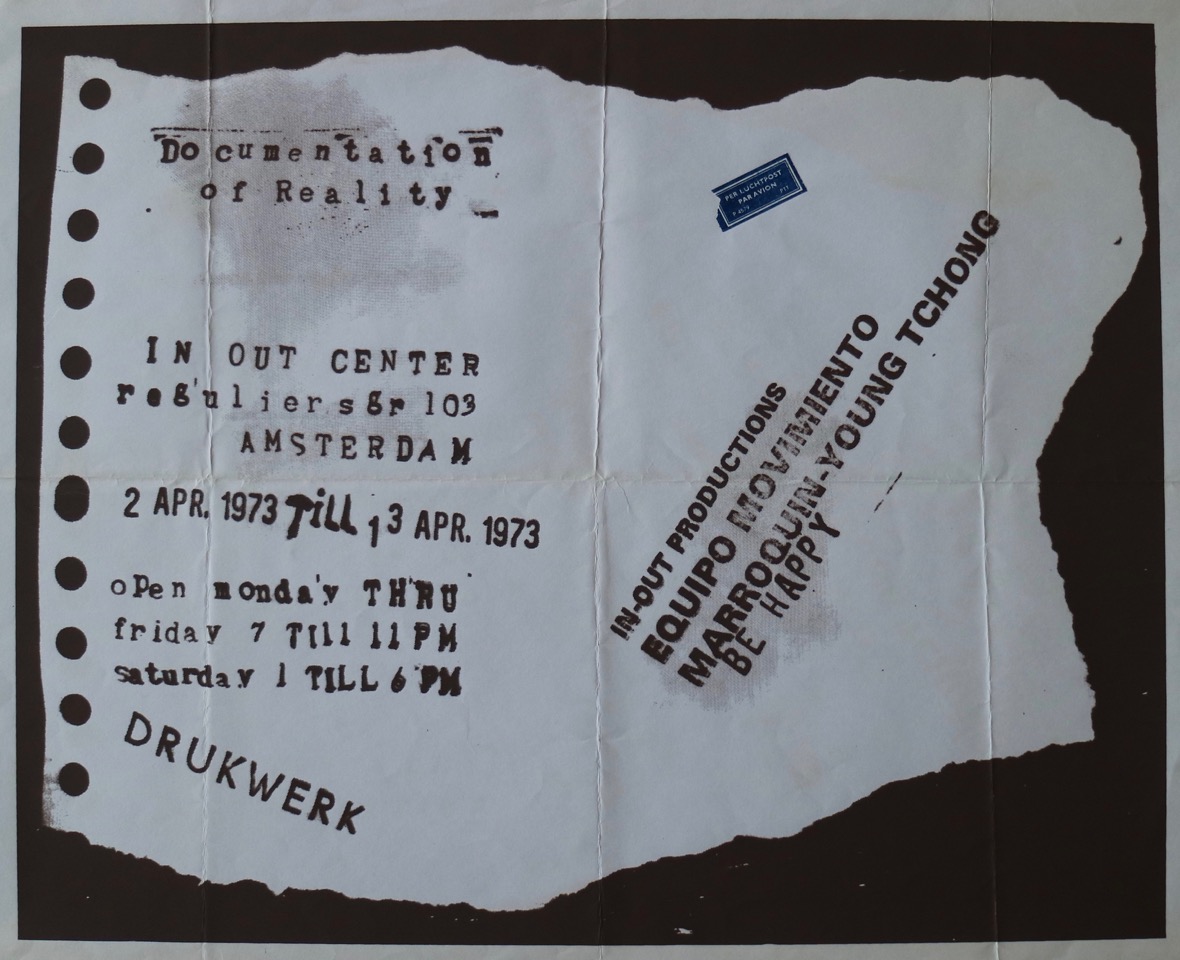 Uitnodiging tentoonstelling ‘Documentation of Reality', Equipo Movimiento (Raul Marroquin, Young Tchang), 2- 13 april 1973