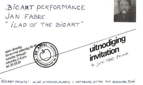 Uitnodiging Jan Fabre, Ilad of the Bicart © De Appel, Amsterdam & de kunstenaar(s)/the artist(s)
