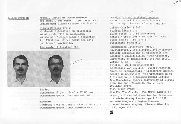 Aankondiging. De Appel, 1 (1981) 1, p. 15. © De Appel, Amsterdam & de kunstenaar(s)/the artist(s)